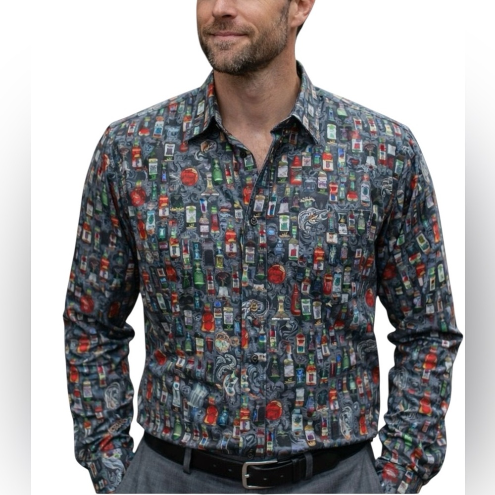 Paisley & Gray Shirt, Slim Fit, Stretch Cotton, Bottle Print, NEW, Sz XXL